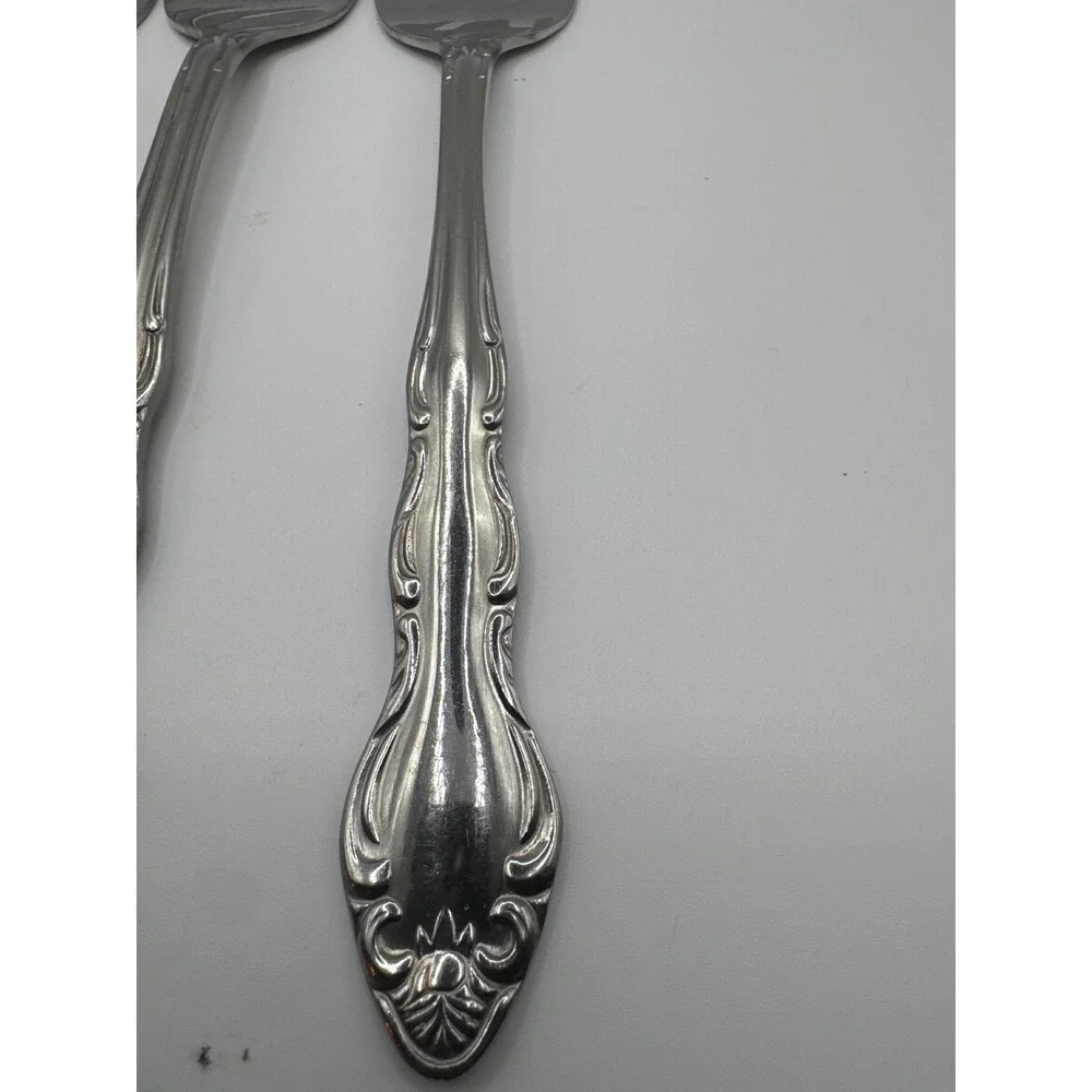 Carlyle Silver CAY1 Stainless Cold Meat Serving Forks Set of 3 Scroll Edge 8.5in